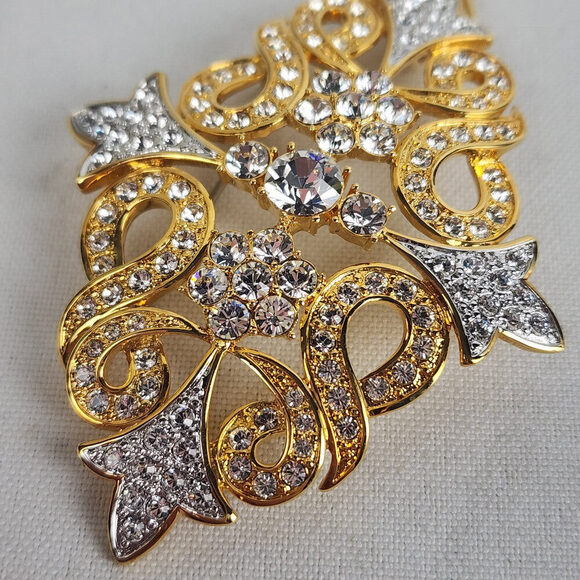 FAC Gold & Silver Tone Crystal Statement Pendant Necklace - Picture 4 of 9